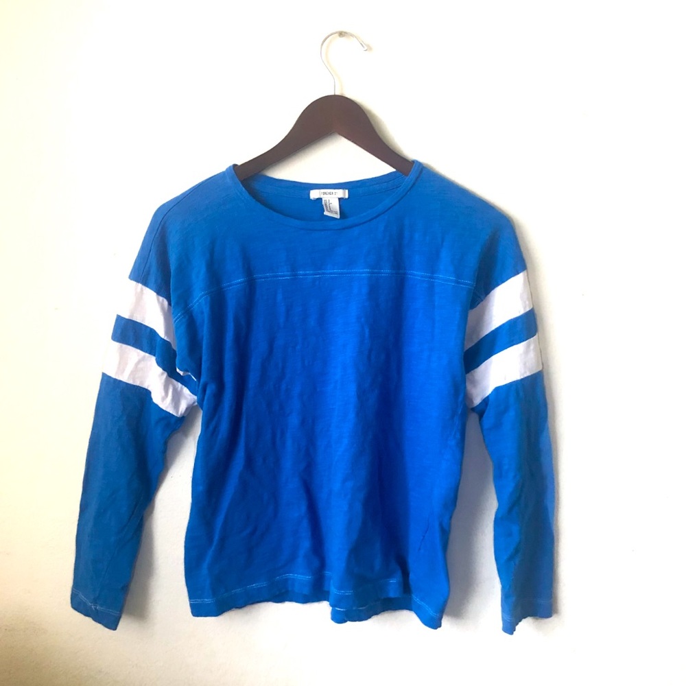 Forever 21 Blue Jersey Stripe Sleeve Top